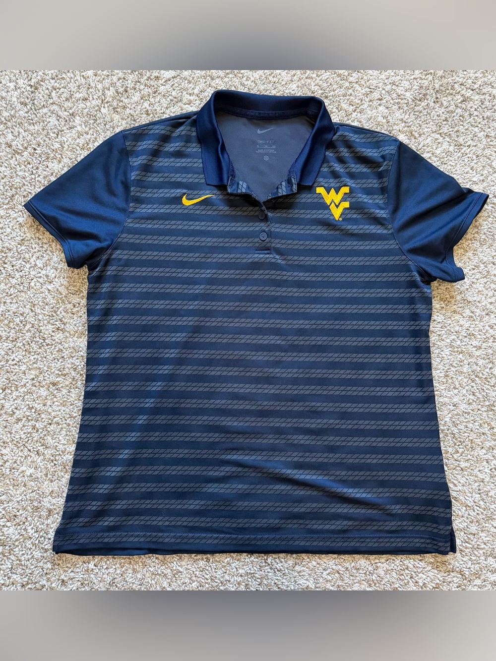 Nike WVU West Virginia University striped collared polo short sleeve shirt